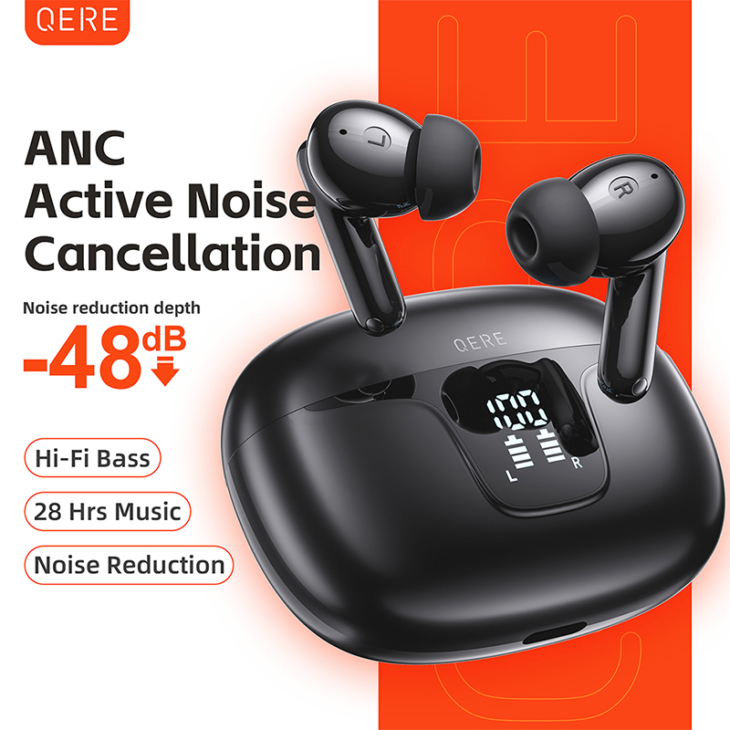 QERE E60 ANC Aktiv brusavbokning TWS Earphone True Stereo Watertofat Gaming In Ear Pandphones Sport Headset Trådlösa hörlurar Trådlösa hörlurar hörlurar