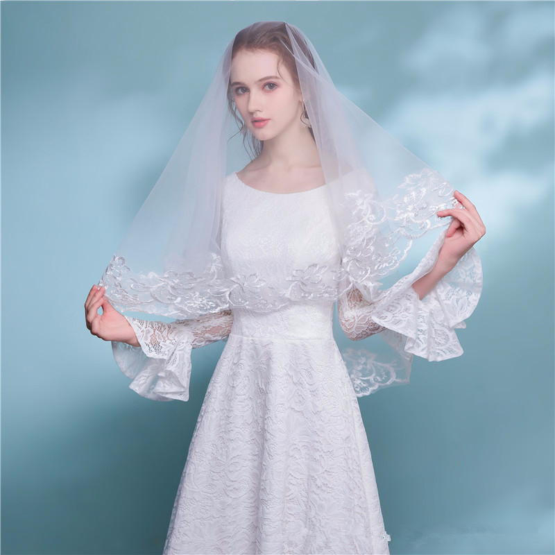 Wholesale Top Quality Short Lace One Layer Ivory Bride Veil with comb 2456