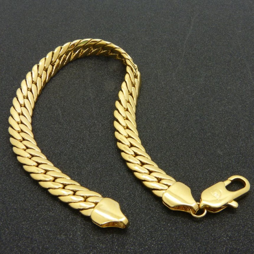 Bracelet de mode solide en or jaune 18 carats rempli de chevrons pour hommes, chaîne 217d