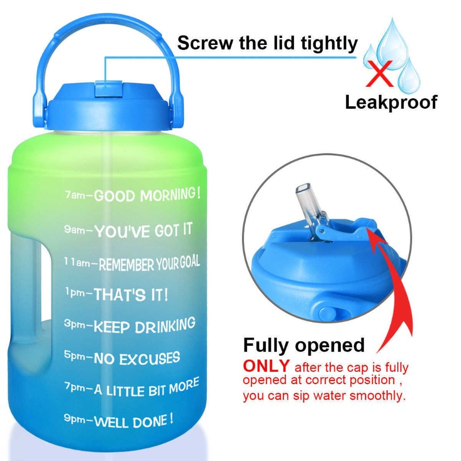 BuildLife Gallon vattenflaska med halmmotiverande tidsmarkör BPA Wide Mouth Leakproof Mobile Holder Handle Travel Jug 21257N