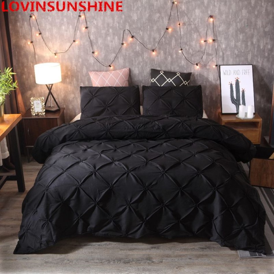 Luxury Pinch Pleat Bedding Comporter Bedbling Set Bed Linen Däcke Cover Set Pillowcases Bedding Queen King Size Bedclothes T200110266U