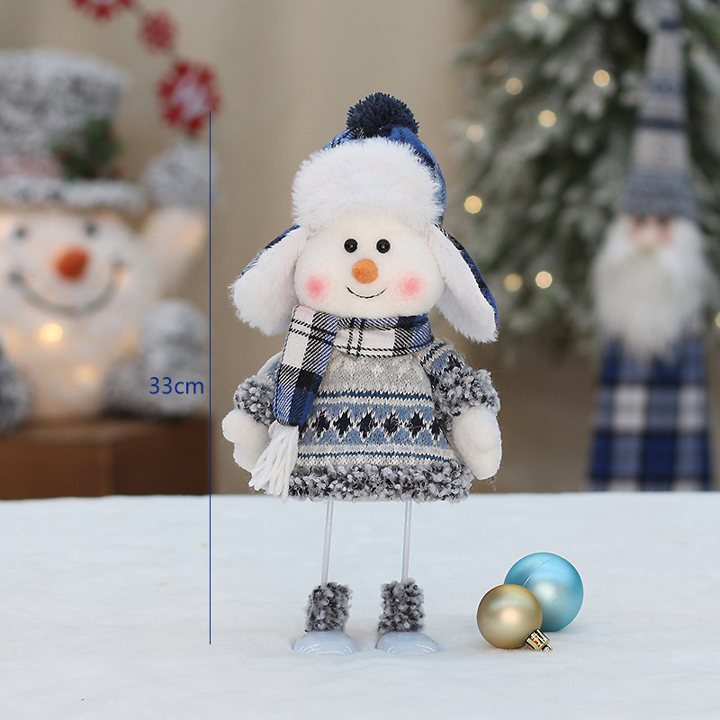 Grenzüberschreitende Weihnachtsdekoration, blaue Stoffpuppe, niedliche Ski-Schneemann-Puppe, Fensterdekoration, Tischdekoration