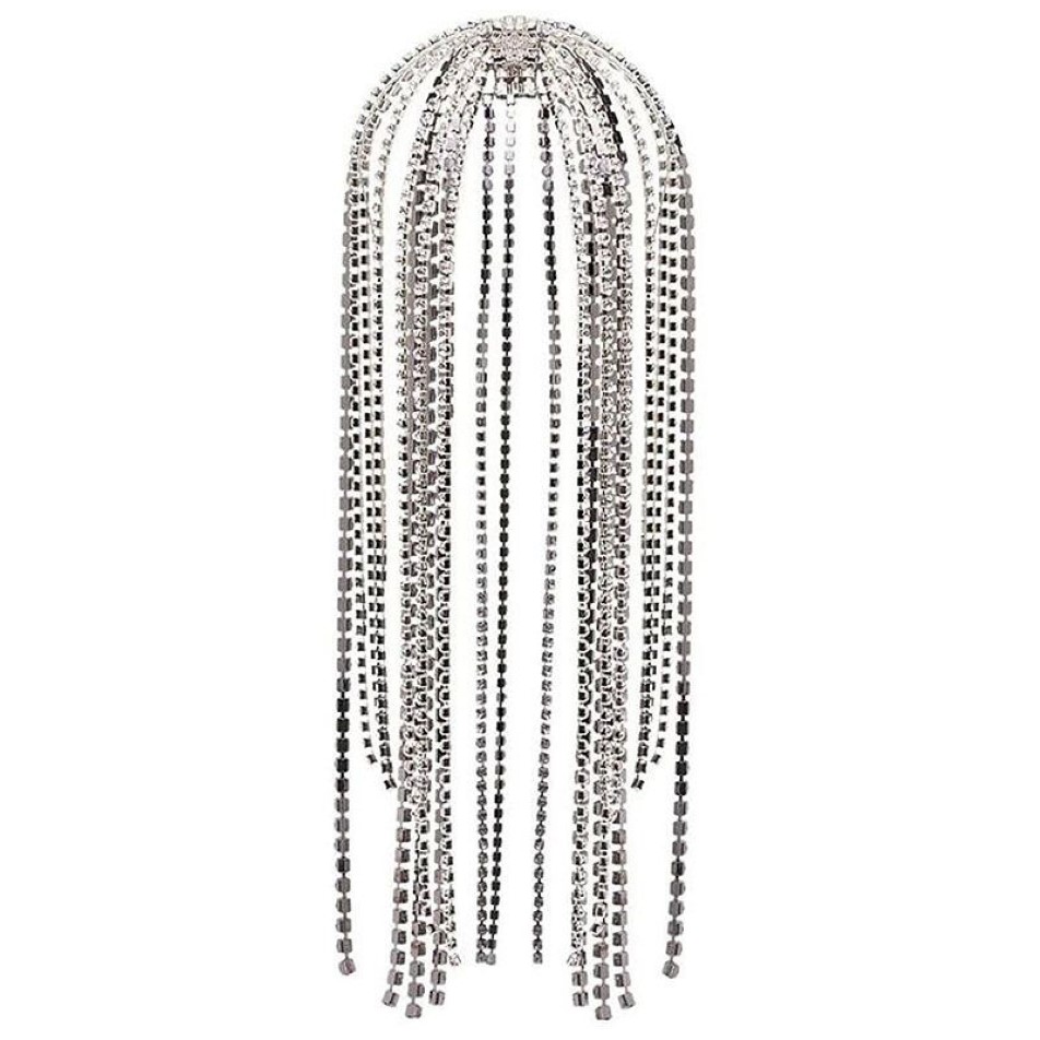 Stonefans trendiga strass hårtillbehörskedja för kvinnor smycken elegant full kristalltassel hårband lång kedja huvudbonad w01292u