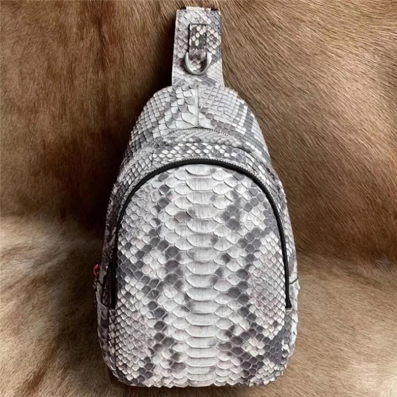 Marsupi Borsa da petto piccola da uomo in vera pelle di serpente esotica Autentica vera pelle di pitone Messenger da uomo con tracolla incrociata204P