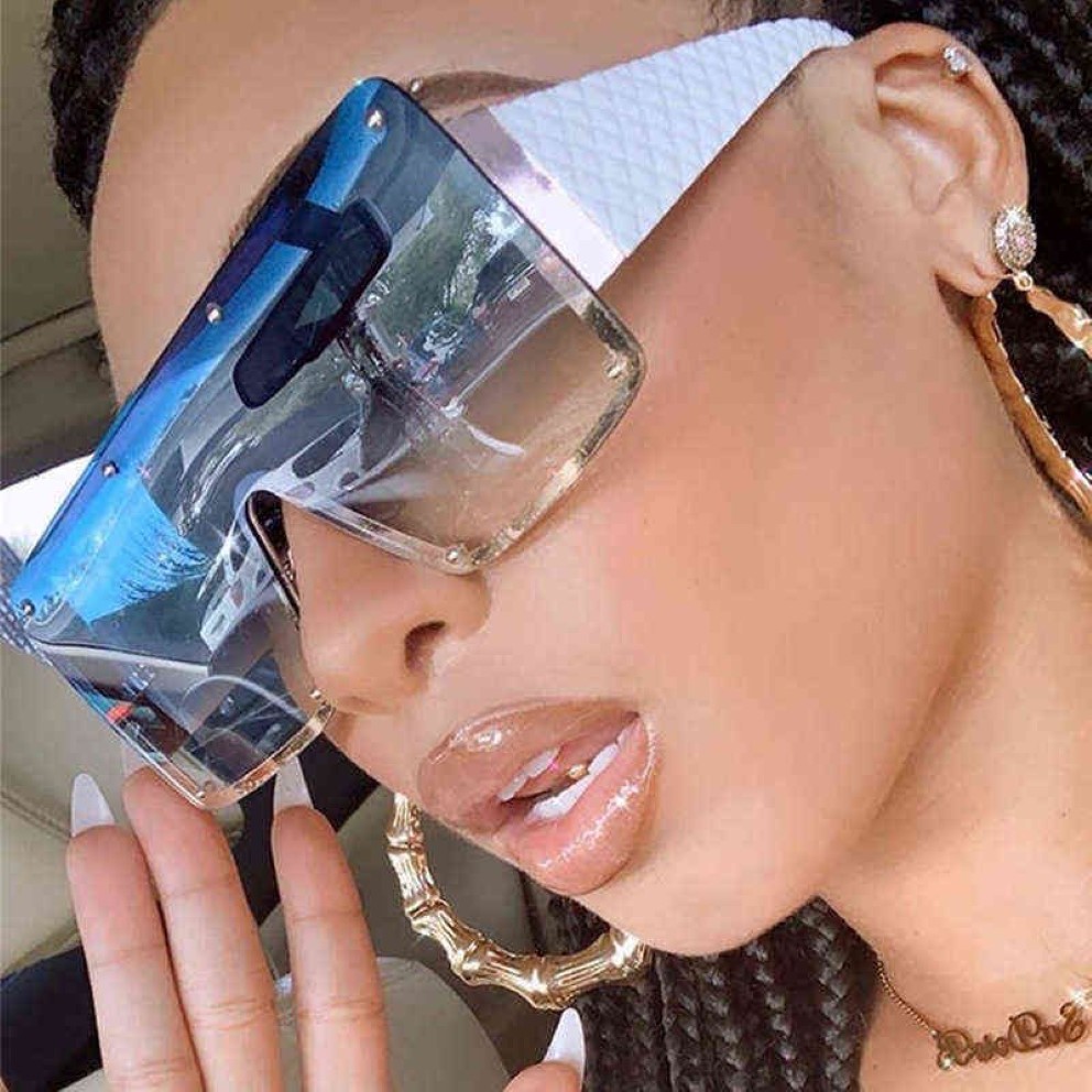 Oversized Square Sunglasses Women 2021 Fashion Metal Frame Vintage Sun Glasses Men Shades Retro Gradient Visor Zonnebril Dames Y22348a