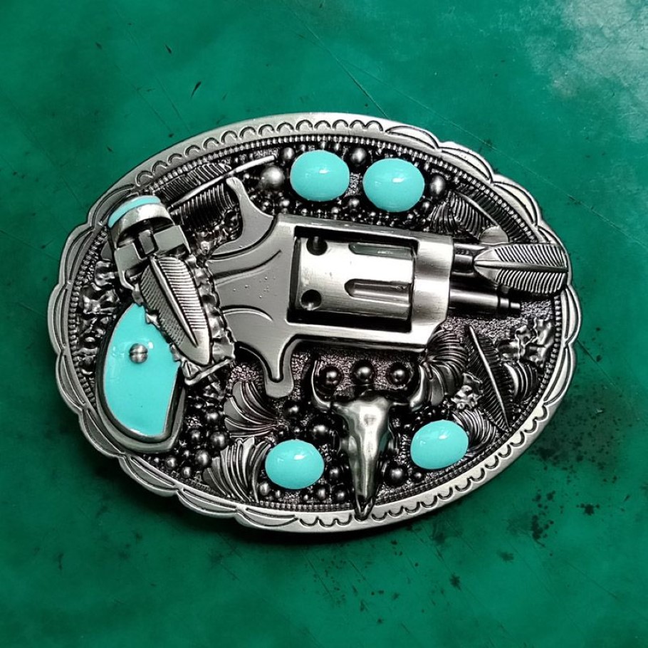 Boucle de ceinture en perles Turquoise pour hommes et femmes, 1 pièce, Cowboy occidental rétro, adapté aux ceintures en jean de 4cm de large, Head2620
