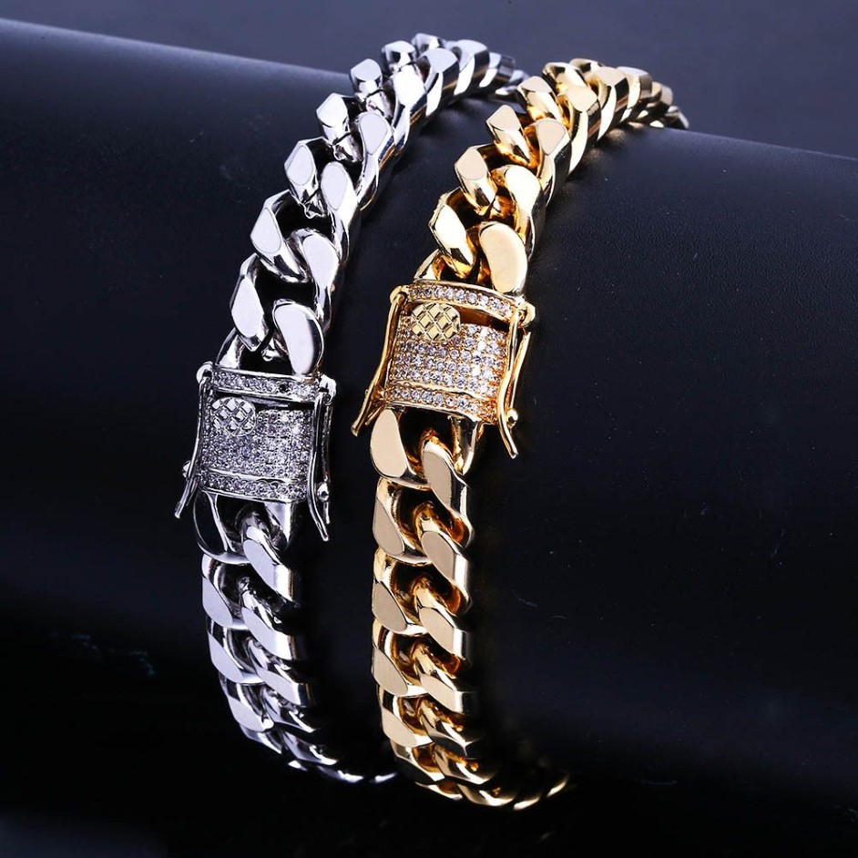 Micro Zircon Link Hip-hop Bracelet 10mm Men Jewelry  Cuba chain For Men Women261n