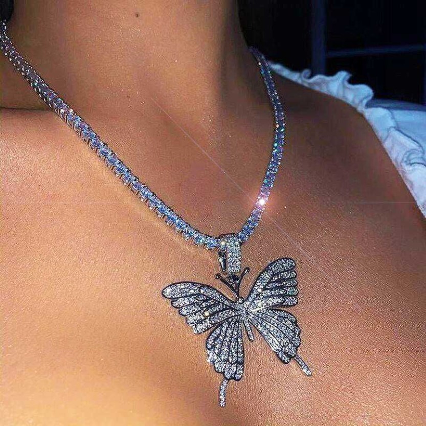 Luxury Big Butterfly Statement Necklace Rhinestone Necklaces For Women Tennis Chain Crystal Choker Wedding Jewelry Gift248h