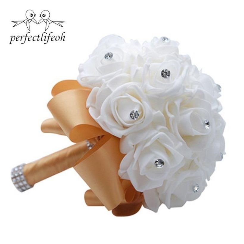 Bröllopsblommor PerfectLifeoh de Noiva Rose Bridesmaid Foam Bridal Bouquet Ribbon287m