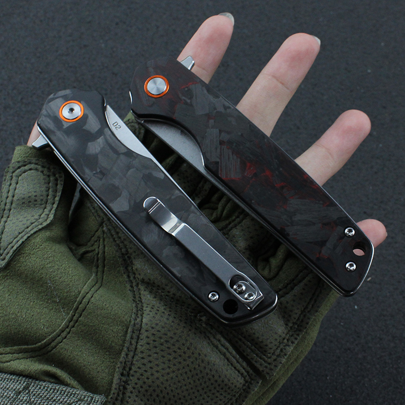 KESIWO GT961 EDC cuchillo plegable de bolsillo con rodamiento de bolas, aleta rápida, hoja D2, mango de fibra de carbono, cuchillos de supervivencia para acampar al aire libre y caza