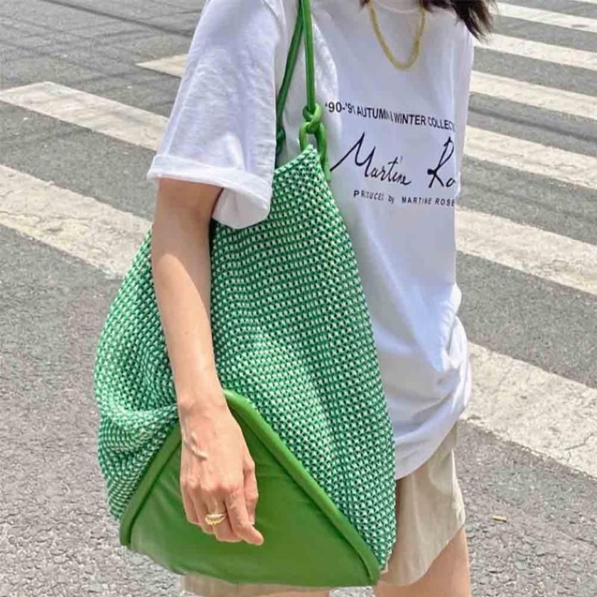 Evening Bags Fashion Oversize Tote For Women Leather Knitting Handbags Large Shopper Bag Woven Green Shoulder Luxury Designer 2021270g