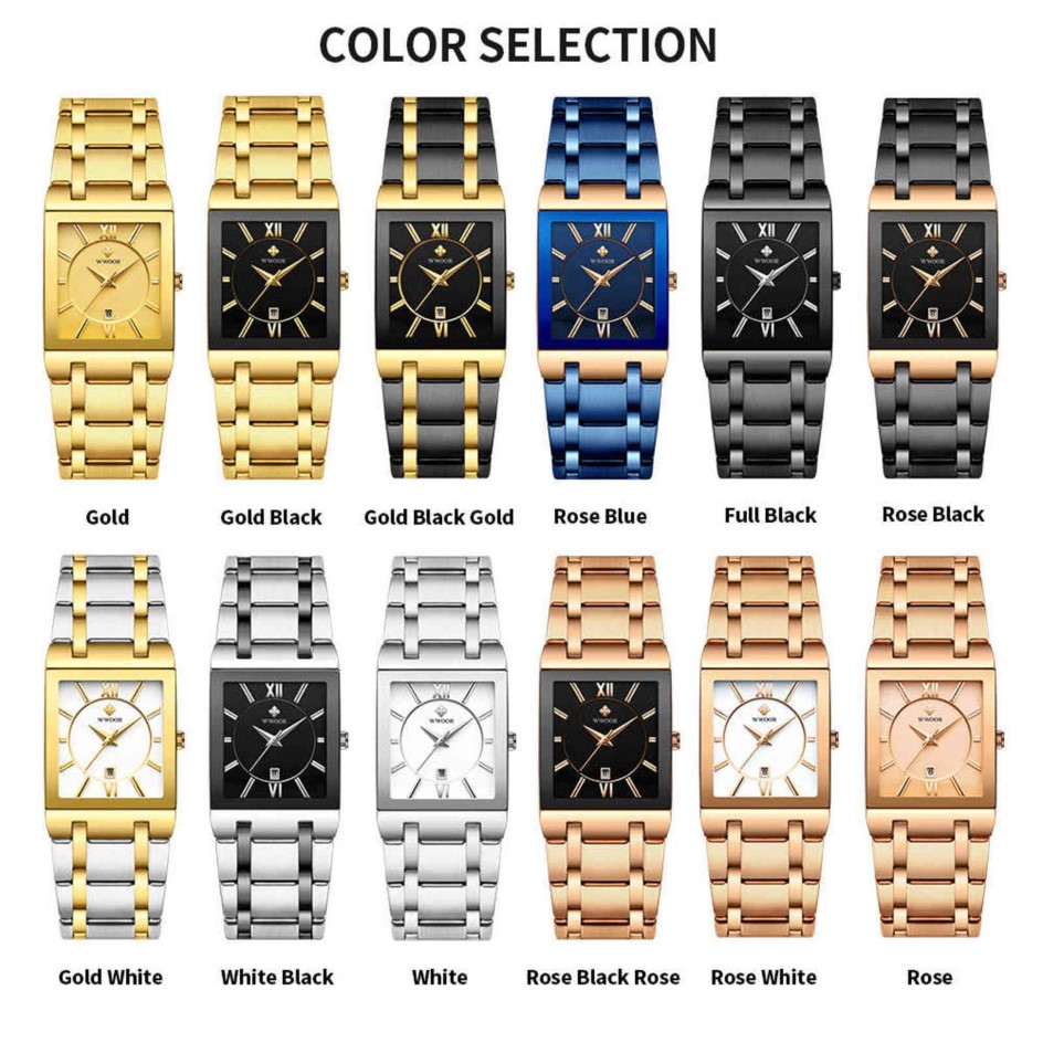Relogio Masculino WWOOR montre en or hommes carrés montres pour hommes haut de gamme de luxe à Quartz doré en acier inoxydable montre-bracelet étanche 2240z