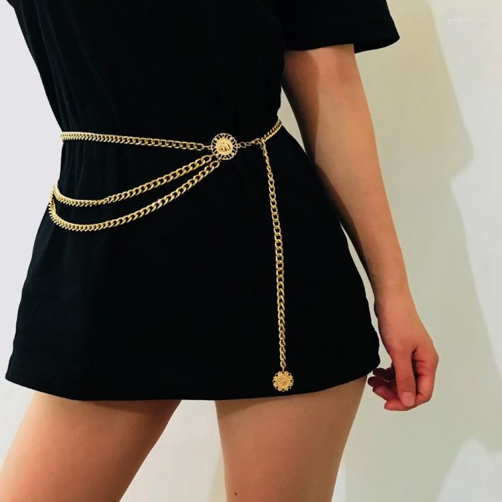 Cinture Stilista Cintura in catena di metallo donna Moneta dorata Hip Hop Nappa Vita femminile201p