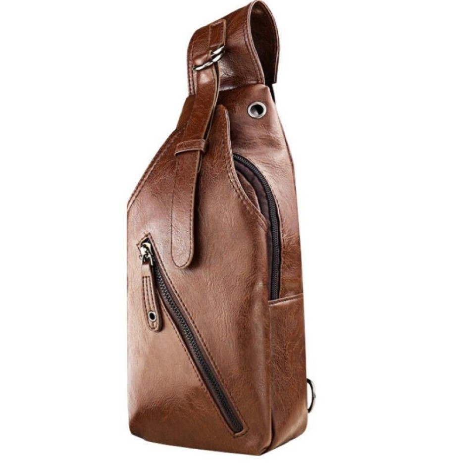 Nuevas llegadas moda hombres cuero Sling Pack pecho hombro mochila PU Biker Satchel moda sólido suave portátil Bags249v