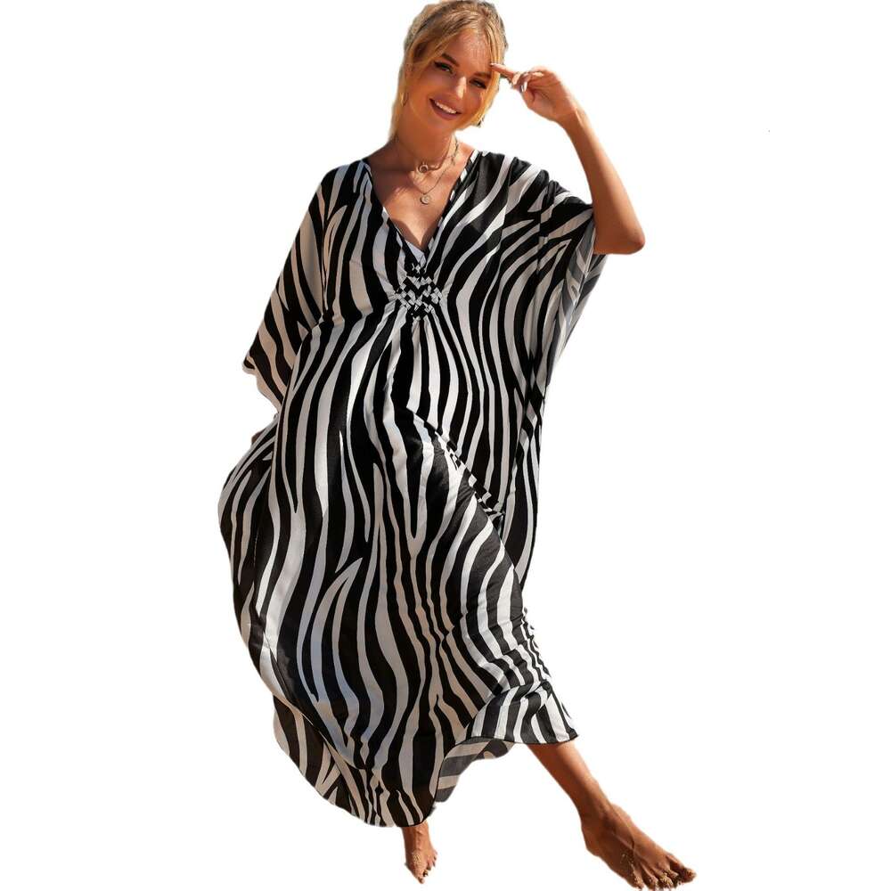 Zebrapatroon midden geweven oversized strandovertrek vakantie lange jurk grensoverschrijdende Amazon 8772 35 kleuren