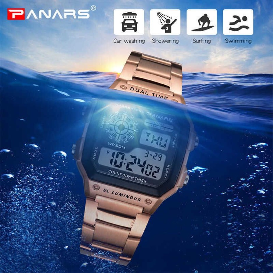 Panars Business Men Watses Waterproof G Saat şoku paslanmaz çelik dijital kol saat