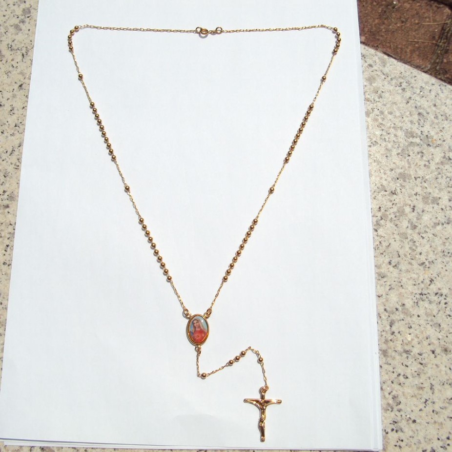 Loyal femmes Cool or jaune G F croix Crucifix pendentif Rosario chapelet perles collier chaîne 235K