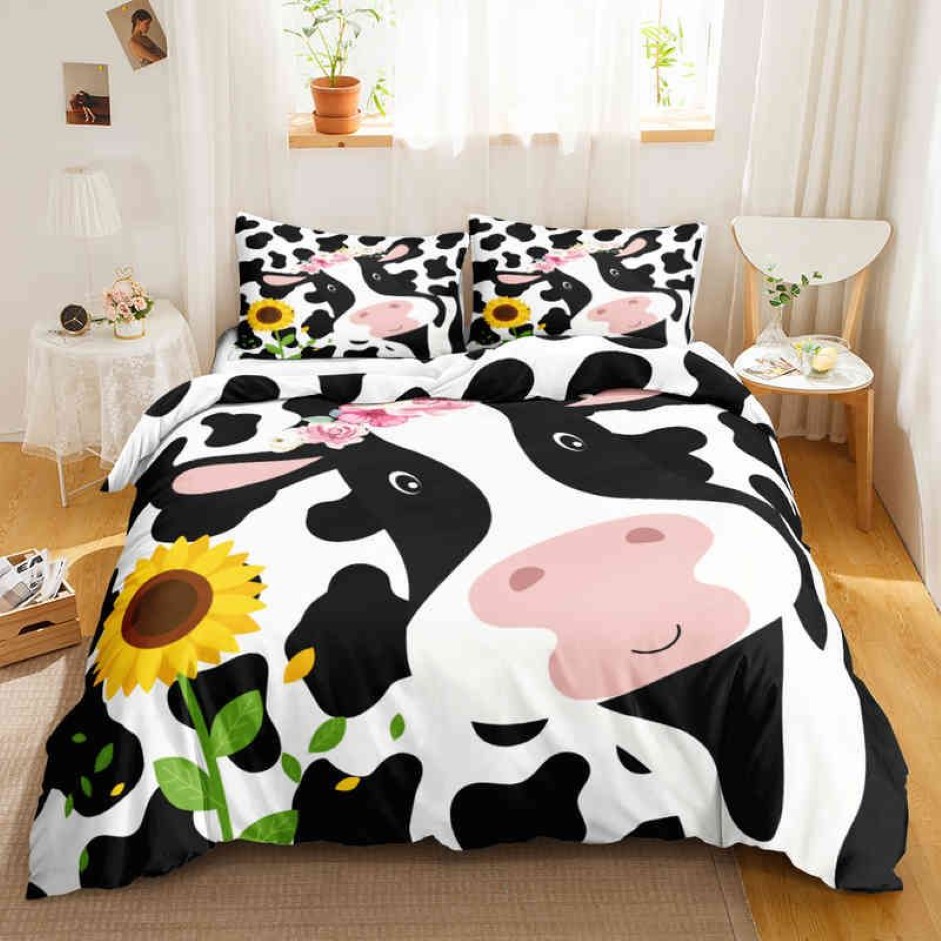 Housse de couette imprimée vache mignonne, ensemble de literie Queen Size, Kawaii Highland, couette King, dessin animé, animaux de ferme, 1971