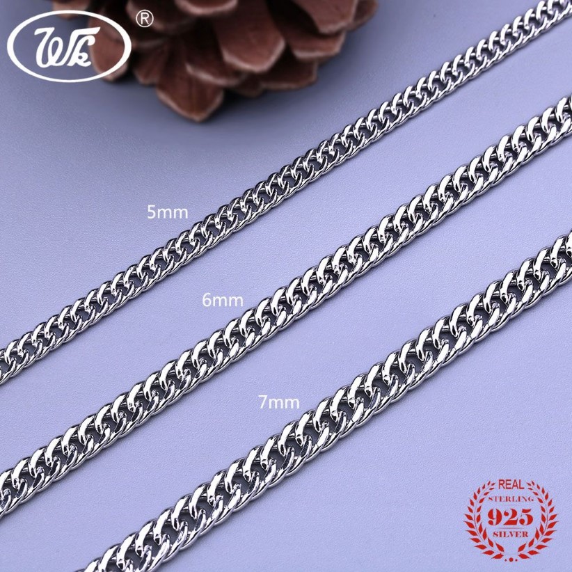 WK Genuine 925 Sterling Silver Cuban Curb Men Chain Necklace Hip Hop Rapper Mens Chains 4MM 5MM 6MM 7MM 18 20 22 Inch W9 NM003247e