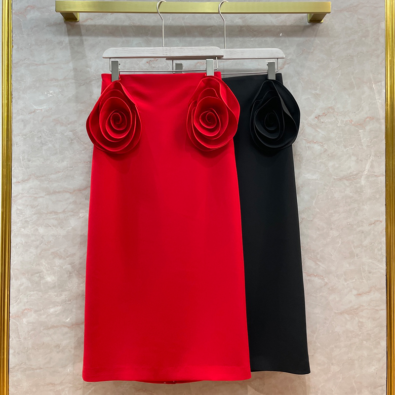 Kvinnors grundläggande casual klänningar valen och vit skjorta blommig tryck sexig klänning stor blomstitched röd svart kjol khm8