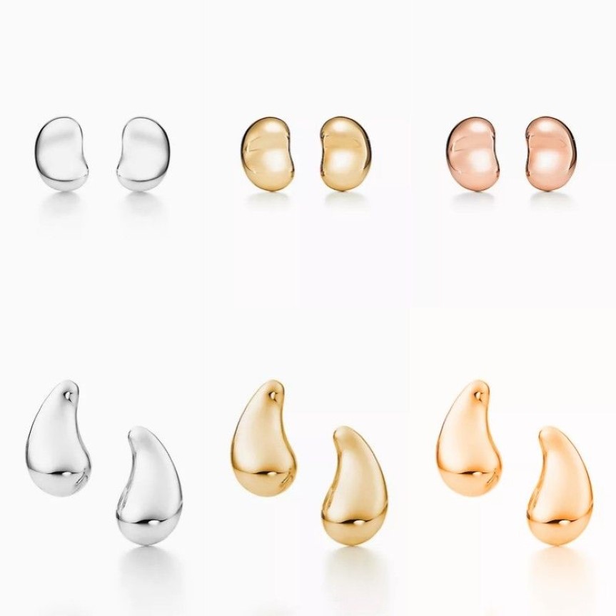 Boucles d'oreilles T Bean Design Stud Charm Teardrop Love Boucles d'oreilles en argent sterling 925 bijoux plaqués or 18 carats Mode Classique Luxe Brand256f