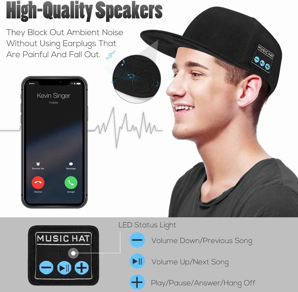 Bluetooth-högtalarhatt Sun Visor Hat Justerbar baseballmössa, inbyggd HD-högtalare /mic, för kvinnor /män Tennis som kör träningsport Sport