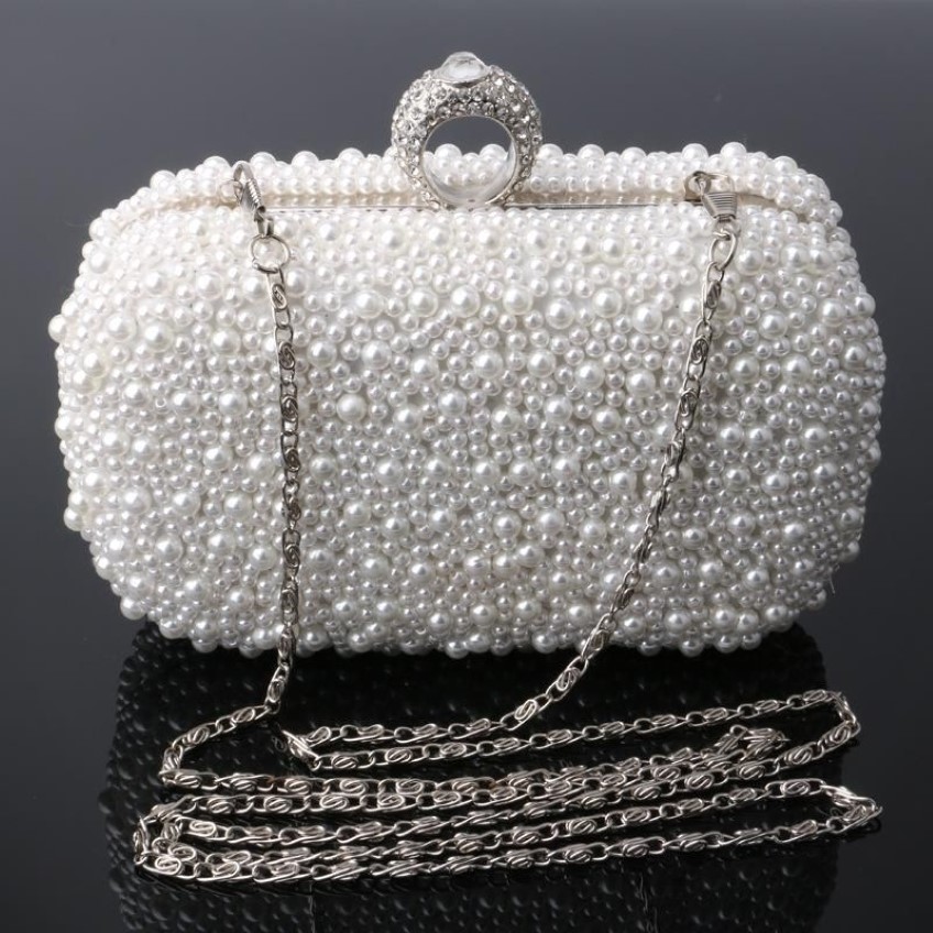 Sac femme entier deux côtés perlé pochette de perles pour femmes sac de soirée sac à main perlé Beige blanc perles pochette Shoul254y