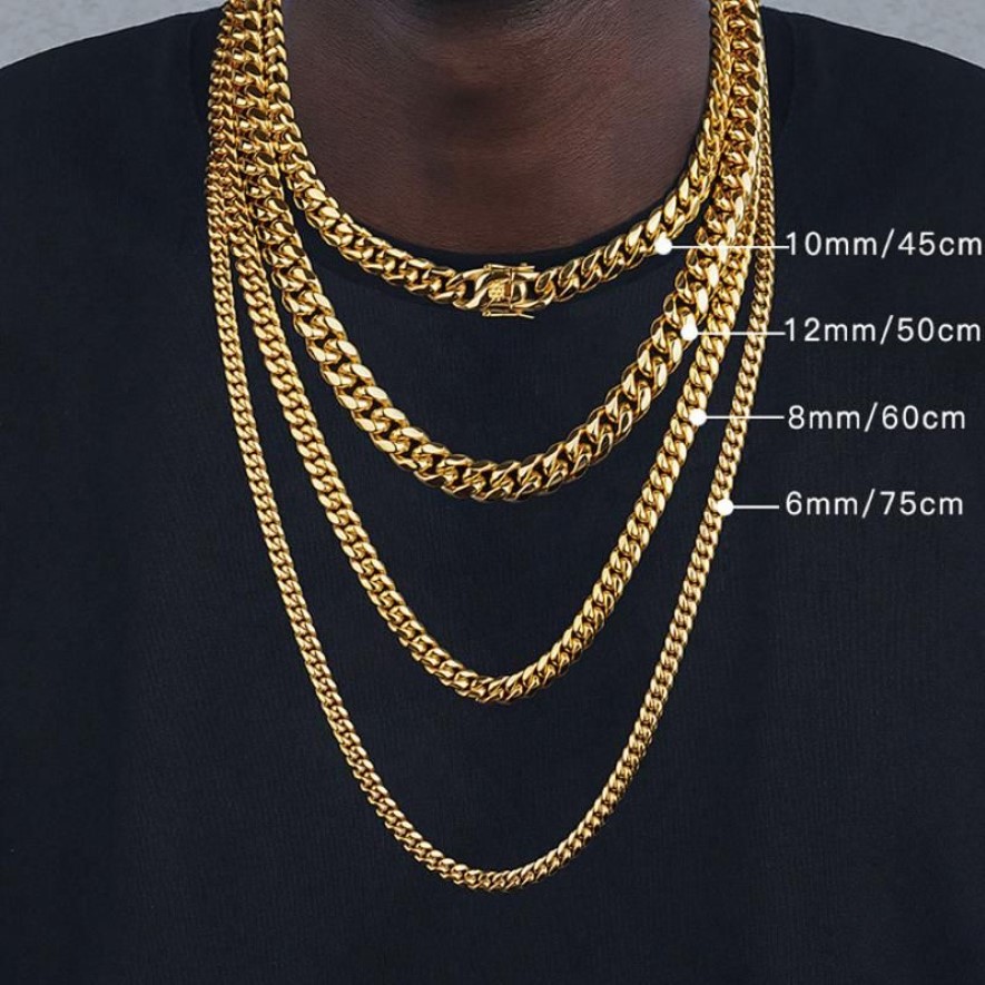Ketten 6mm 8mm 10mm 12mm Hip-Hop 18k vergoldet Miami Cuban Link Kette Edelstahl Halskette Geschenk für Männer Frauen SchmuckKetten 296V