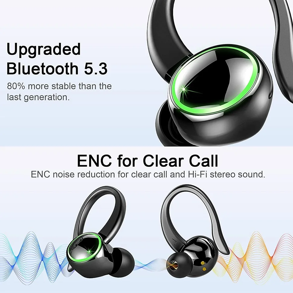 TWS Bluetooth 5.3 Earhook Earphone Sports Headsets Led Headphone Wireless Earbuds Noise Reduction Microphone 48H HiFi Music Time