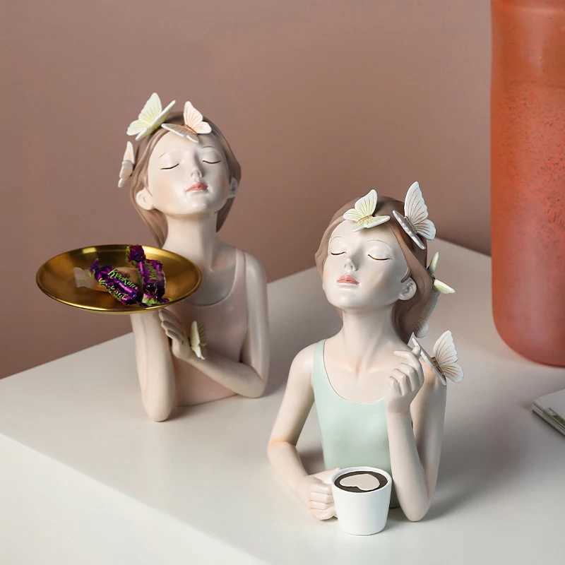 Objets décoratifs Figurines Northeuins Butterfly Girl Resin Sculpture Modèle de personnage Vase Vase Modern Stocker Statues Home Salon ACCESSOIRES DE DÉCORS DE BURANCE T2