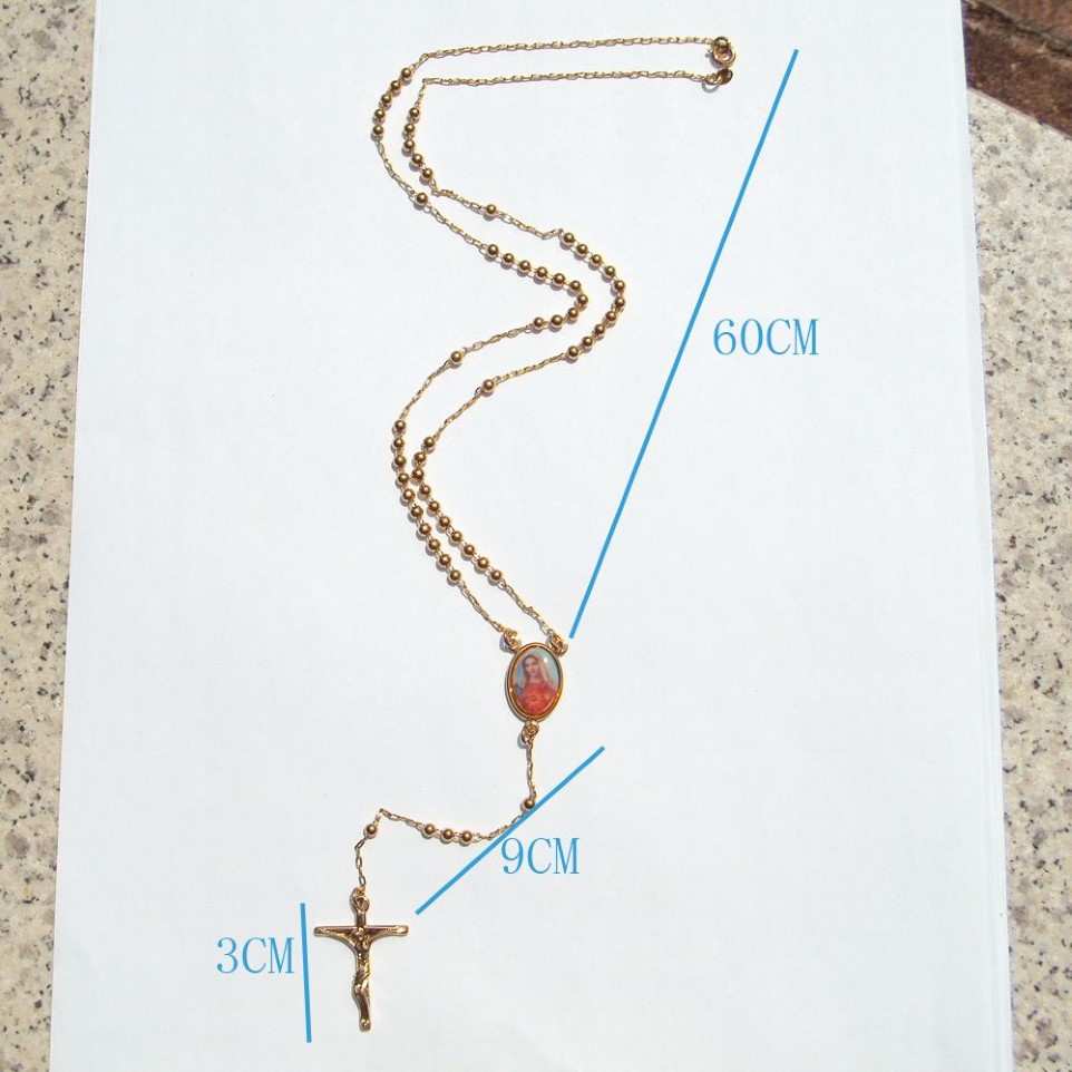 Loyal femmes Cool or jaune G F croix Crucifix pendentif Rosario chapelet perles collier chaîne 235K