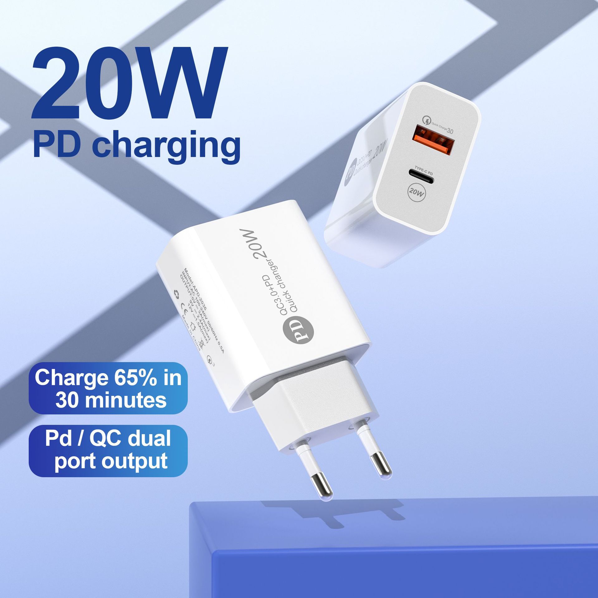 20W USB 유형 C 충전기 PD 빠른 충전 전화 QC 3.0 iPhone 용 빠른 충전기 Samsung Huawei Xiaomi 소매 패키지