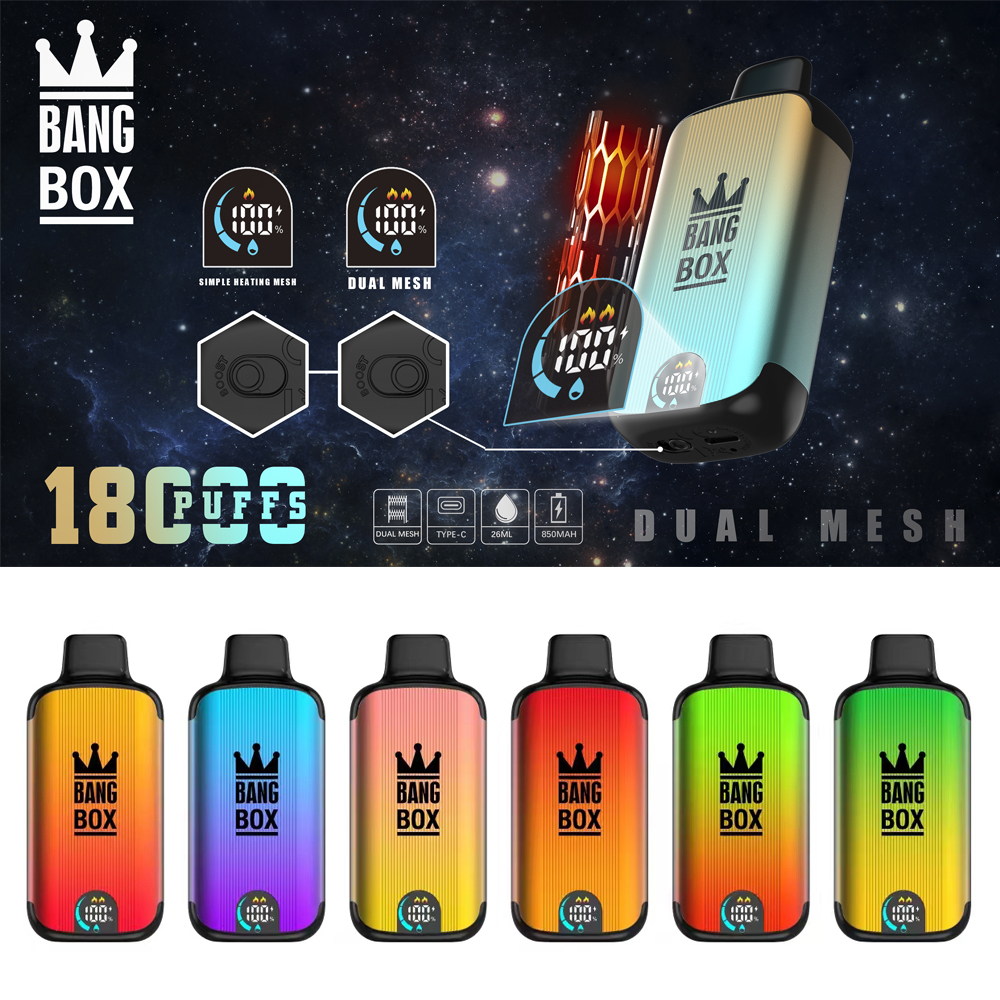 Puff 12k Puff 15k Одноразовые вейпы Электронные сигаретные затяжки Bar Bang Box Puff 18k с сетчатой катушкой 850 мАч Светодиодный дисплей Аккумулятор Puff 12000 Puff 16000 Vape Pen Puffbar