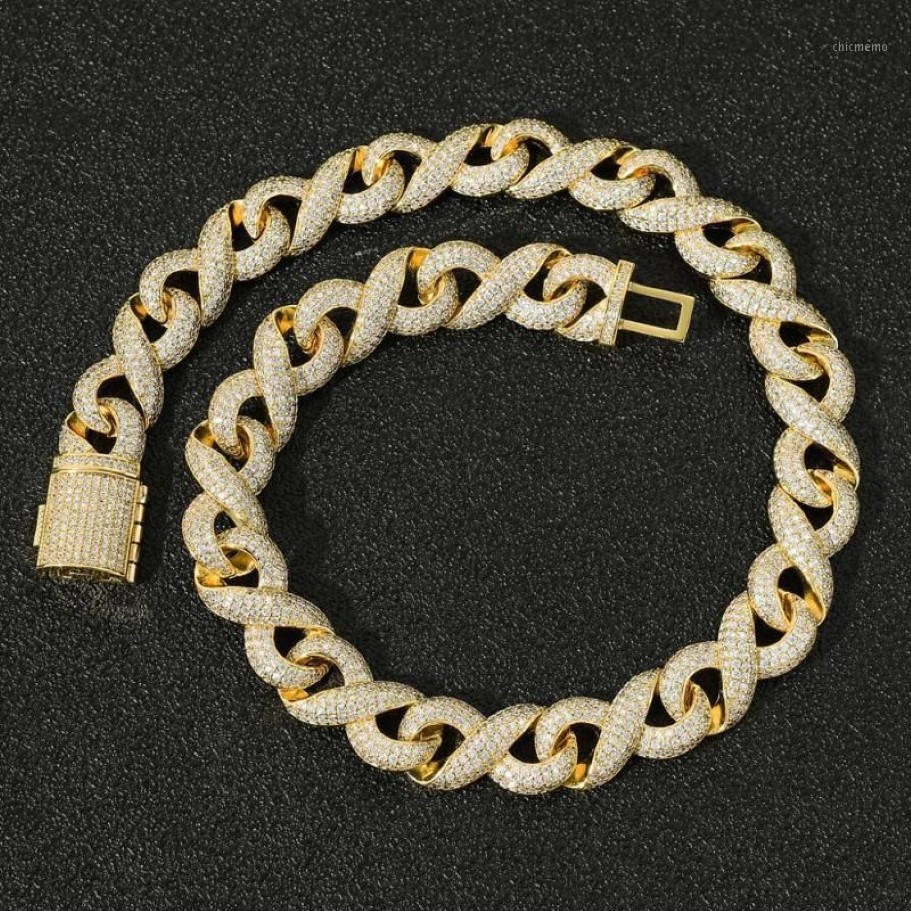 Vendita Hiphop 15MM ghiacciato zircone cubico numero 8 a forma di catena a maglie cubane collana girocollo uomo CZ grandi catene d'oro222k