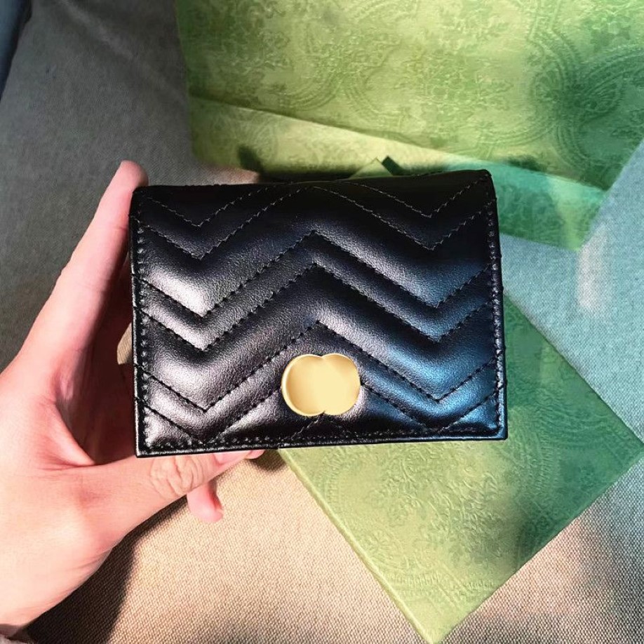 여성 Marmont Wallets 박스 키 카드 홀더 금속 피팅이있는 동전 지갑 5 카드 슬롯 정품 가죽 고급 여성 남성 WA309Z