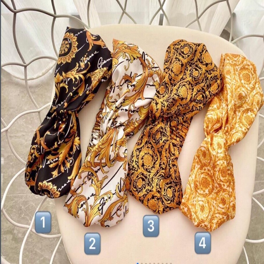 Дизайнерские шелковые повязки на голову 2022 Новое поступление Роскошные женские девушки Золотые желтые цветы Ленты для волос Шарф Аксессуары для волос Подарки Повязки на голову 2697