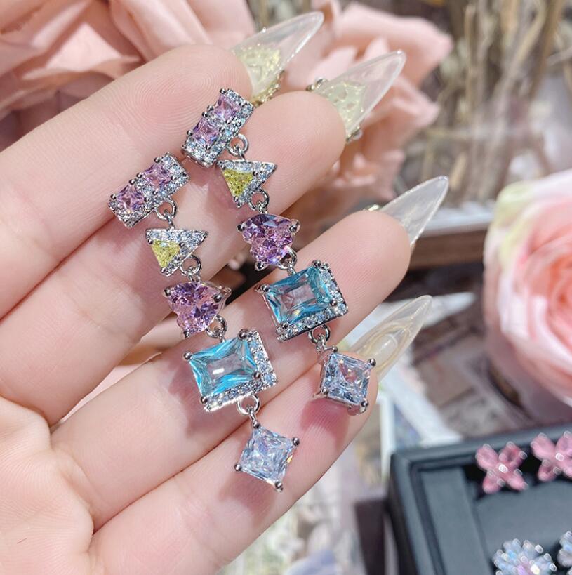 2024 Choucong Dangle Earrings Sparkling Luxury Jewelry 925 Sterling Silver Colorful Irregular geometry 5A Cubic Zircon Party Women Drop Tassels Earring Gift