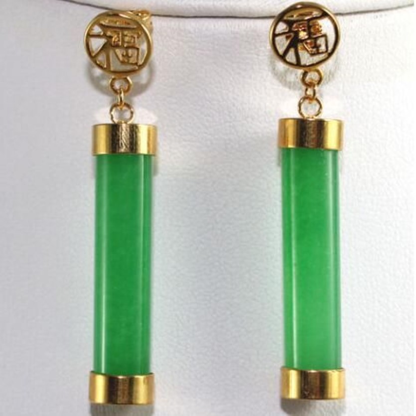 Boucles d'oreilles Vintage en Jade vert pour femmes, clous plaqués or 18 carats, bijoux de fête, nouveau 260n