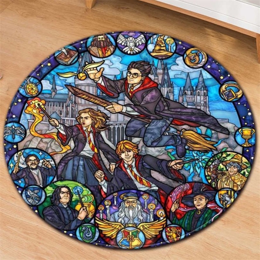 Anime Magic University Collage Fußmatte, Bodenmatte, runder Teppich, Teppich, Zuhause, Wohnzimmer, für Kinder, Jungen, Mädchen, rutschfest, 210727267 g