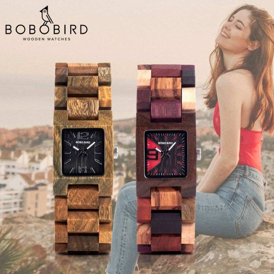 Bobo Bird 25mm Mulheres pequenas relógios de madeira quartzo de madeira Relógio de tempo de namorada Gifts Relogio feminino na caixa de madeira CX20072277P