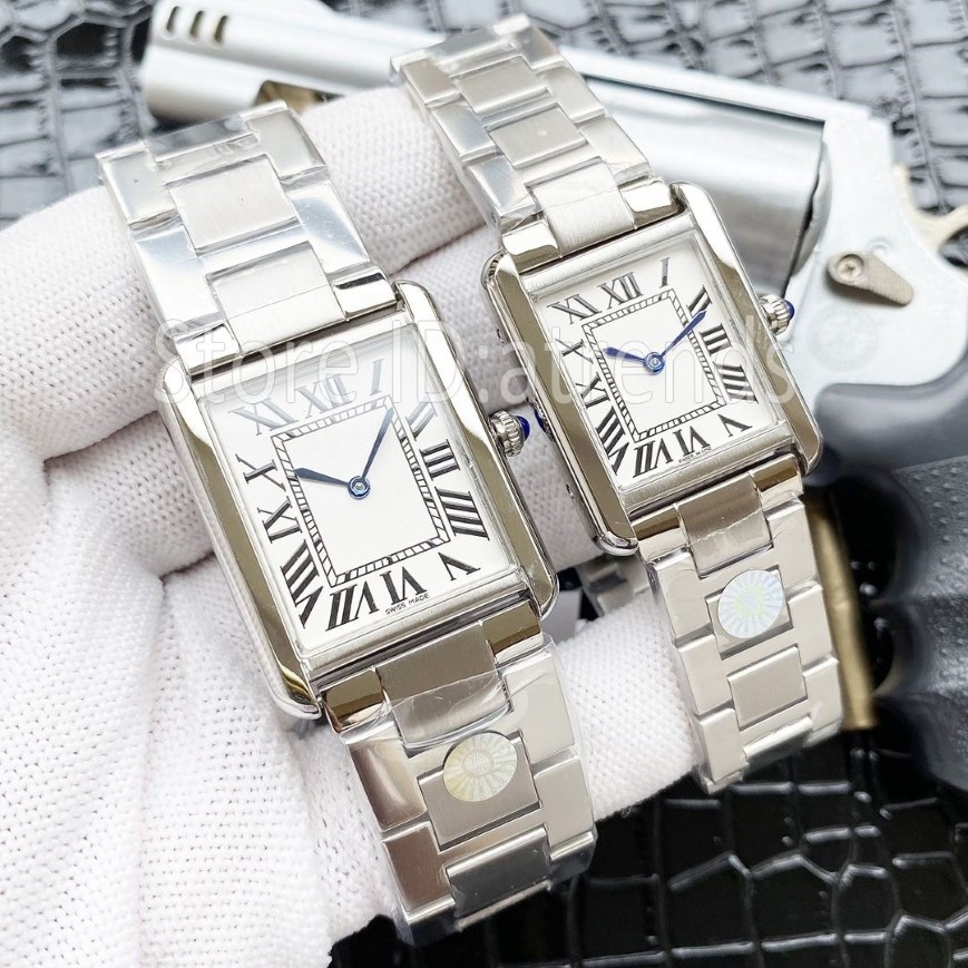 Top Stylish Quartz Watch Women Gold Silver Dial Classic Rectangle Design Dristwatch Luksusowy pełny zegar ze stali nierdzewnej 15282485
