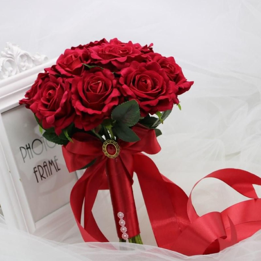 Bröllopsblommor Arrangemang Bridal Bouquet Red Bouquets de Mariage259U