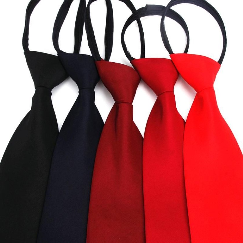 Neck Ties Pre-tied NeckTie Mens Skinny Zipper Red Black Blue Solid Color Slim Narrow Bridegroom Party Women Dress Present231T