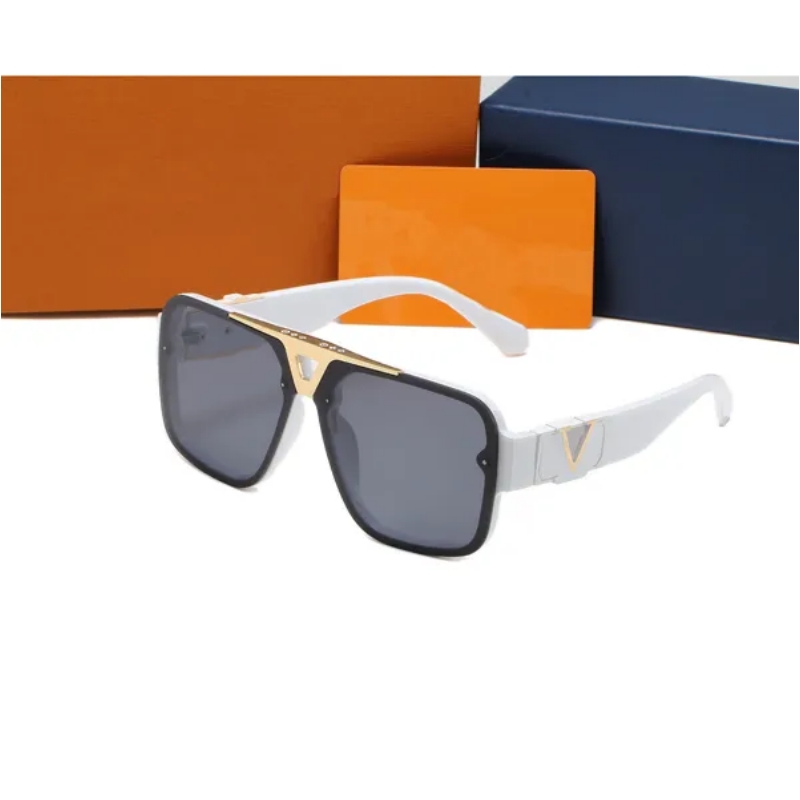 Neue quadratische Mode-Sonnenbrille für Männer und Frauen, schwarzer Rahmen, silberner Spiegel, Blumen-Buchstaben-Linse, fahrende Marken-Sonnenbrille, Outdoor-Sportbrillen mit Box 2024