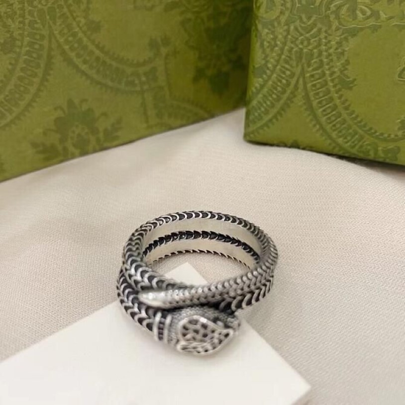 925 prata dupla letra cobra anel escultura designer masculino punk aberto anéis ajustáveis brilhante clássico de alta qualidade hip-hop co267i