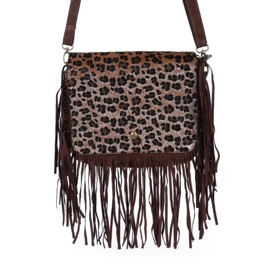 Sacs de soirée Entier Brown Vache Femme Cuir Vegan Hobo Fringe Bandoulière Pompon Bourse Lady Vintage Petit Sac À Main Mignon For232U