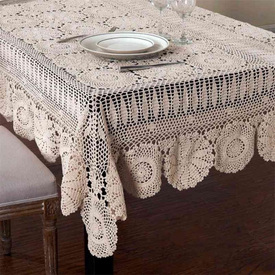 Handmade Crocheted Table Cloth Cotton Tablecloths Beige Crochet Lace Tablecloth Many Size Available 210722272j