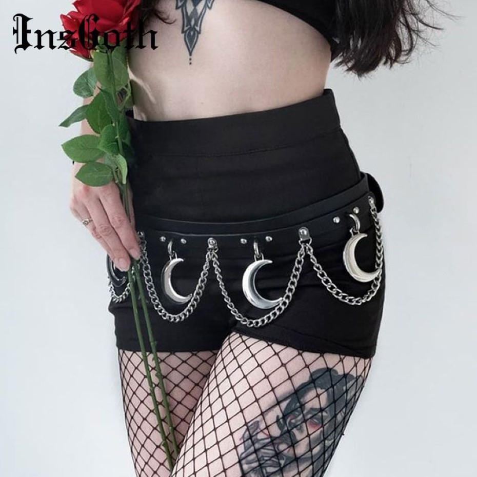 InsGoth Punk Hip Hop ceinture en métal ceinture en cuir PU gothique Streetwear chaîne lune Goth danse Streetwear individuel Women293s