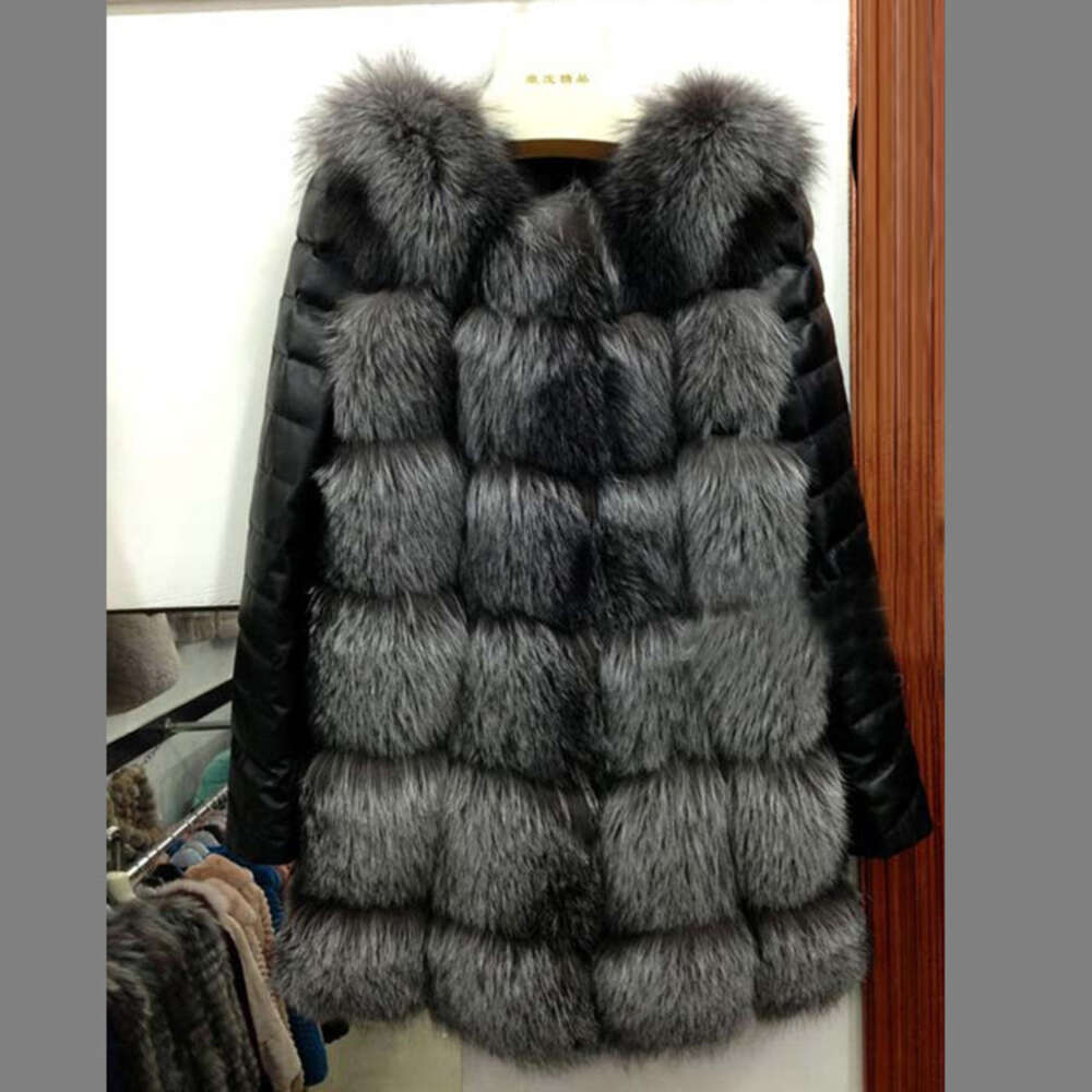 High Fox Haining Imitation Jacket PU Sleeve Medium Length Fur Women's Clothing 9068