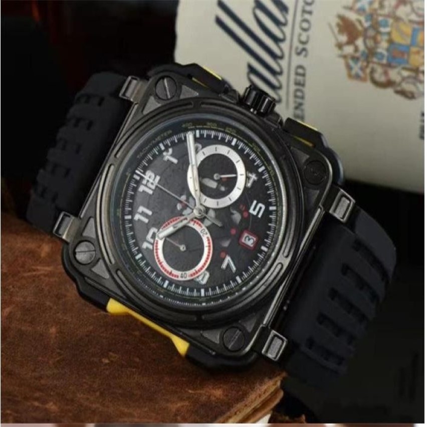 2022 Model Sport Rubber Watchband Quartz Bell Luxury Multifunction Watch Business rostfritt stål MAN ROSS HELSWATCH 01258U